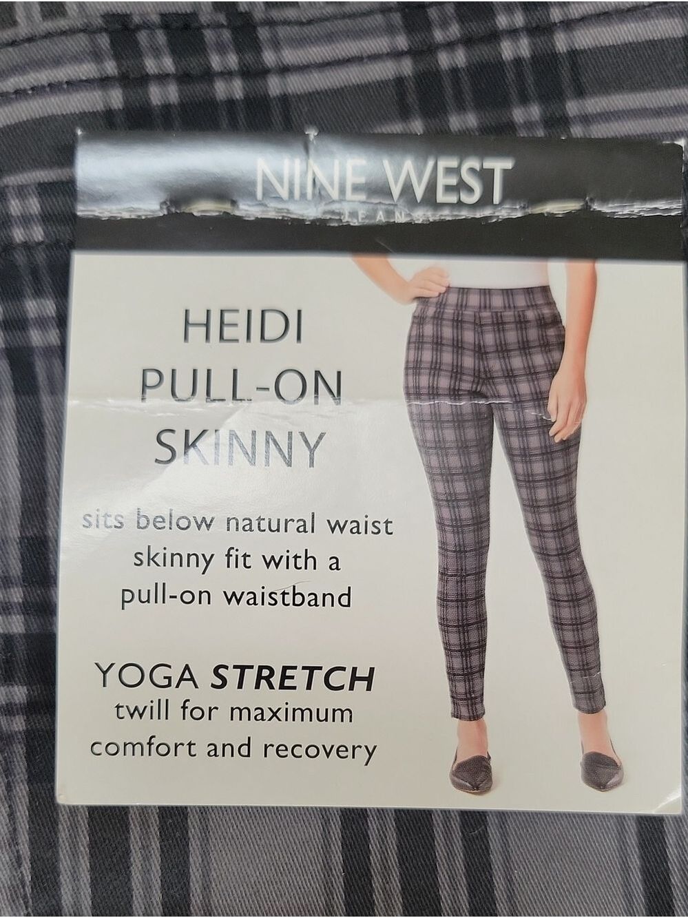 Nine West Heidi Black & Gray Plaid Pull-On Skinny Pants Size 12 NWT - Picture 2 of 15